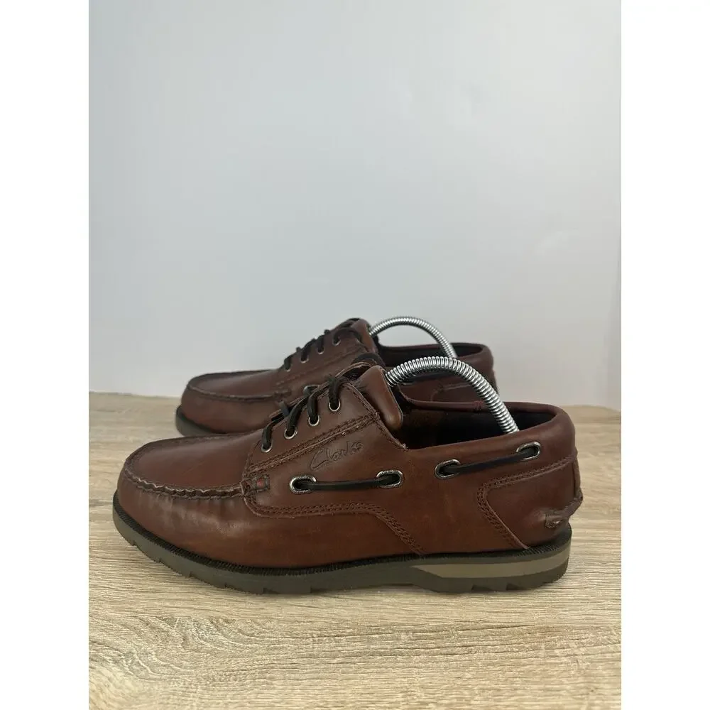 Clarks Active Air Men’s Brown Leather Boat Shoes Moc Toe Lace Up US 9 EU 42